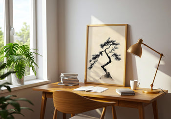 Japandi Pine Tree Print: Minimalist Japanese Ink Wall Art