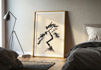 Japandi Pine Tree Print: Minimalist Japanese Ink Wall Art