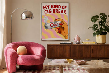 Retro Diet Coke Cigarette Break Poster, Funny Kitchen Wall Art, Pink Retro Print