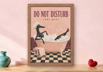 Funny Whippet Bath Art, Black Sighthound Bubble Bath Poster, Pink Bathroom Decor