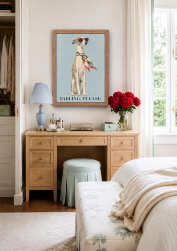 Whippet Art Print, Fashion Greyhound Wall Art, Darling Please Dog Poster