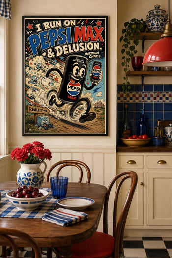 Retro Pepsi Max Poster | Colourful Soda Art Print, Kitchen Wall Decor