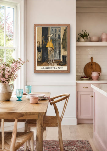 Funny Whippet Print, Dog in Yellow Raincoat, Mid-Century Wall Art