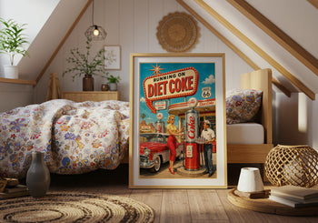 Retro Route 66 Diet Coke Print | Vintage Americana Gas Station Wall Art