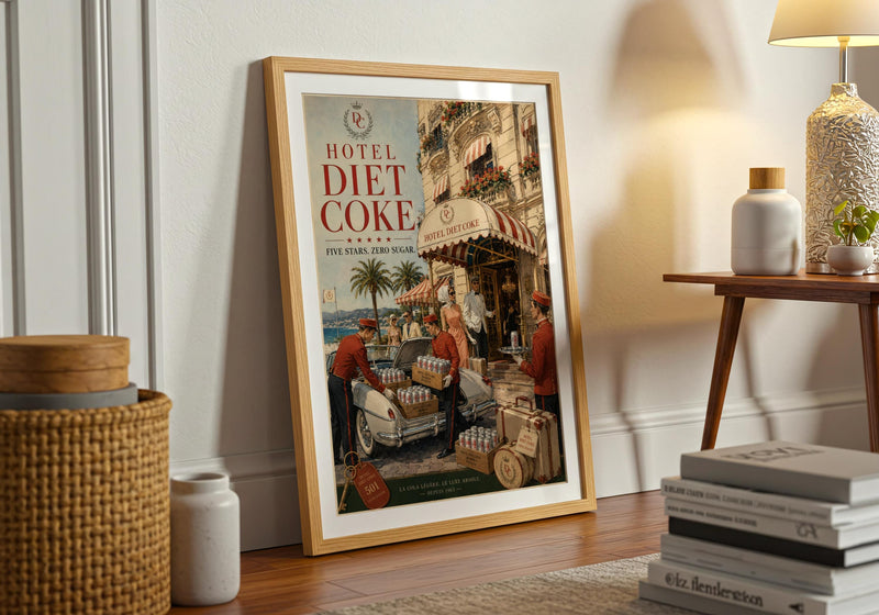 Hotel Diet Coke Print | Riviera Travel Art | Retro Zero Sugar Poster