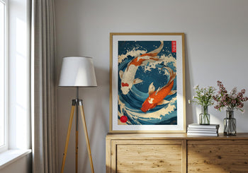 Japanese Koi Fish Art Print: Vibrant Ocean Wave, Zen Home Decor