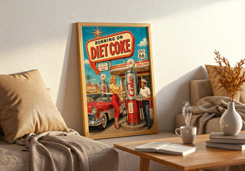 Retro Route 66 Diet Coke Print | Vintage Americana Gas Station Wall Art