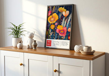 Japanese Floral Poster: Vibrant Botanical Garden Wall Art