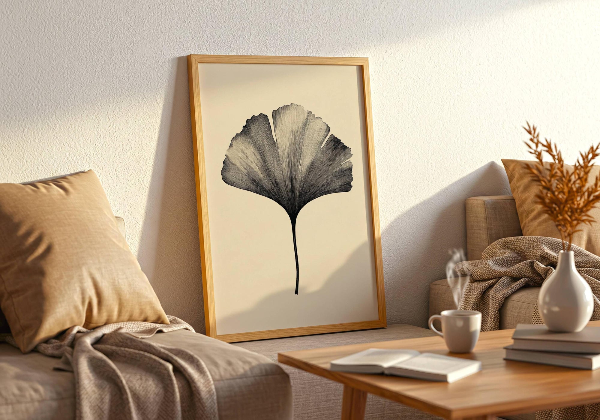 Japandi Ginkgo Leaf Print: Minimalist Botanical Wall Art