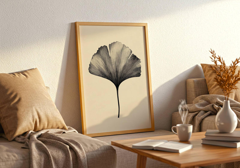 Japandi Ginkgo Leaf Print: Minimalist Botanical Wall Art