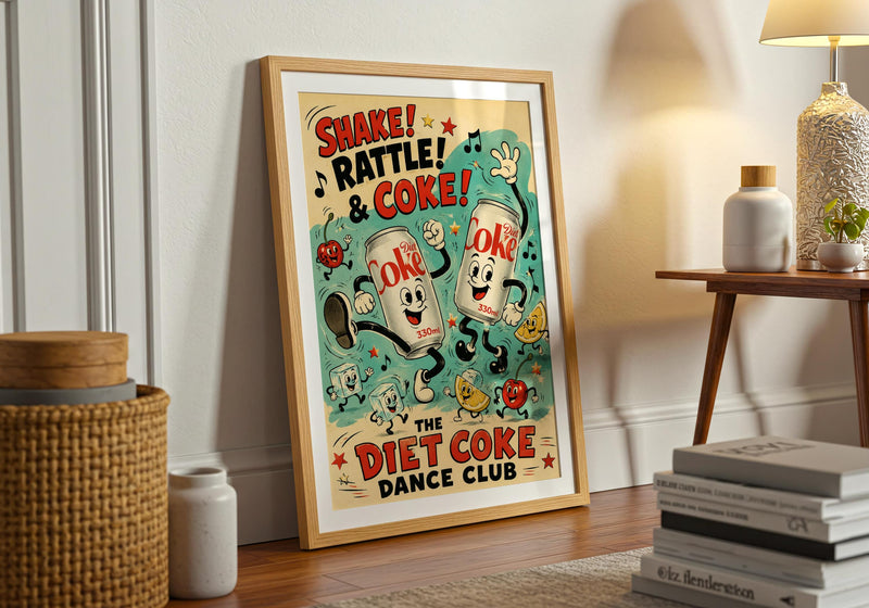 Diet Coke Dance Club Print | Retro Rubber Hose Cartoon Kitchen Art