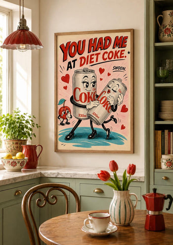 Retro Diet Coke Cartoon Art Print | Colourful Kitchen Wall Decor