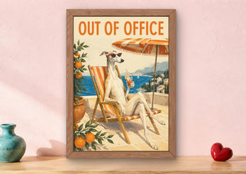 Whippet "Out of Office" Art Print, Mediterranean Dog Poster
