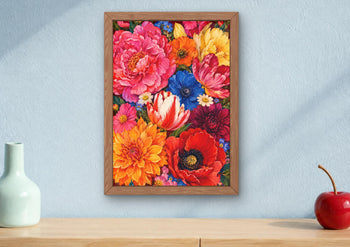 Maximalist Floral Wall Art, Colourful Peonies Poppies Tulips Dahlias Print