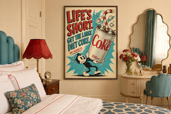Large Diet Coke Print | Retro Rubber Hose Cartoon Art, Funny Kitchen Poster