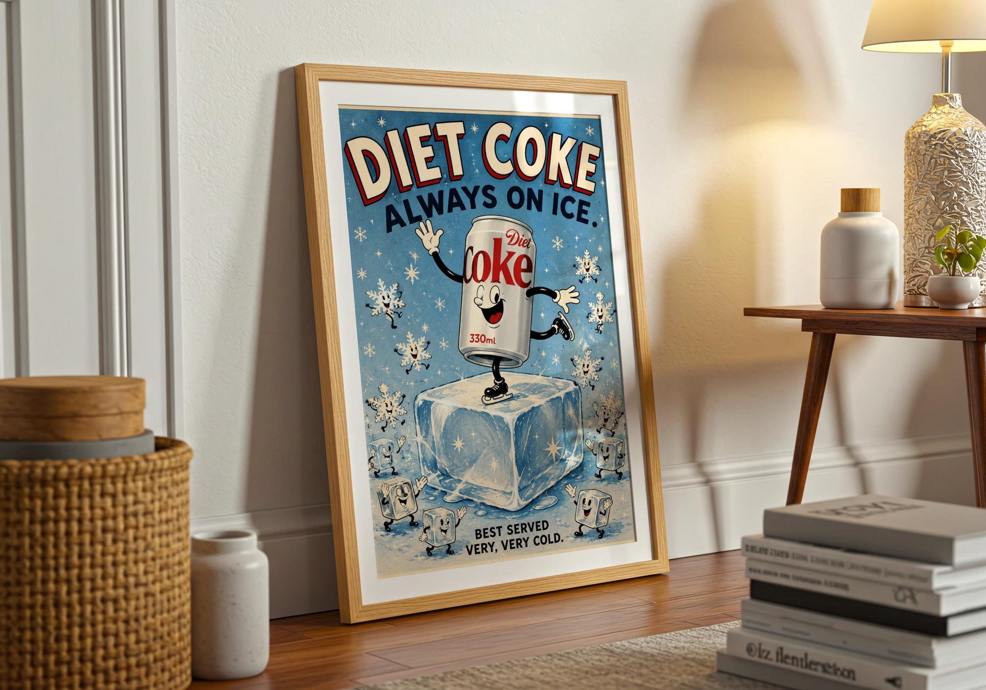 Diet Coke Always on Ice Print | Retro Rubber Hose Cartoon Poster