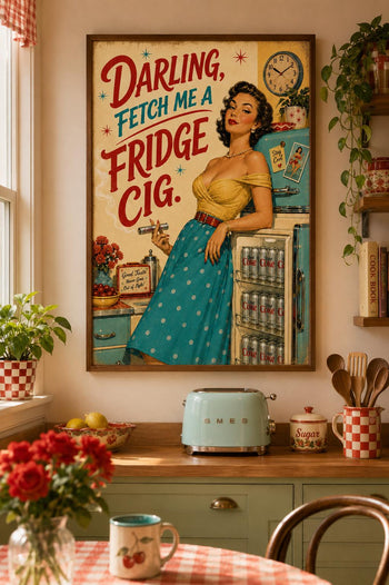 Diet Coke Fridge Cig Print | Retro Pin Up Kitchen Wall Art (Maximalist Decor)