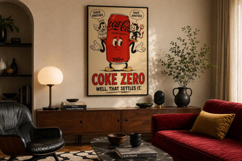 Coke Zero Angel Devil Poster | Retro Rubber Hose Cartoon Art, Kitchen Print