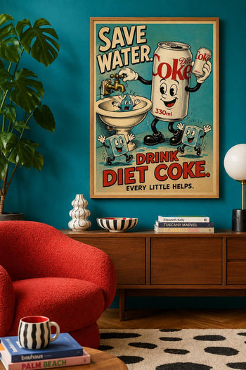 Save Water Drink Diet Coke Print | Retro Cartoon Kitchen Poster