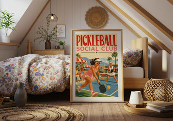 Pickleball Social Club Poster, Retro Sports Decor, Pink Preppy Wall Art