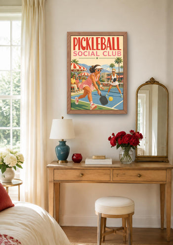 Pickleball Social Club Poster, Retro Sports Decor, Pink Preppy Wall Art