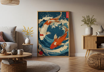 Japanese Koi Fish Art Print: Vibrant Ocean Wave, Zen Home Decor