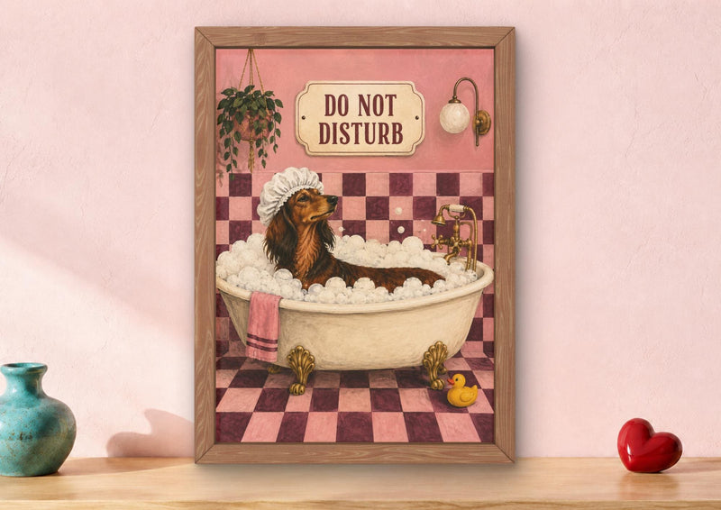 Dachshund Bathroom Art, Sausage Dog Print, Funny Dog Poster, Pink Decor