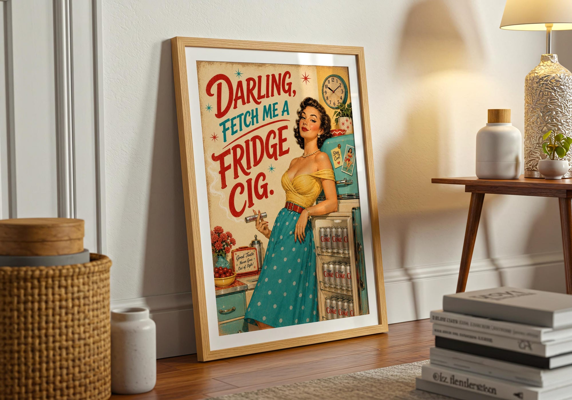 Diet Coke Fridge Cig Print | Retro Pin Up Kitchen Wall Art (Maximalist Decor)