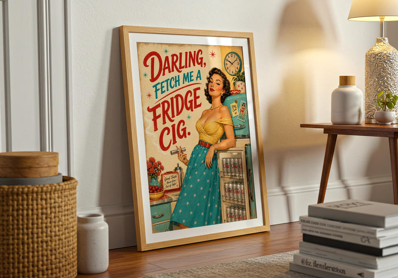 Diet Coke Fridge Cig Print | Retro Pin Up Kitchen Wall Art (Maximalist Decor)