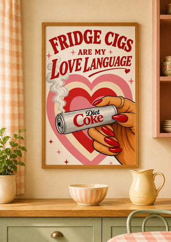 Diet Coke Lover Poster, Fridge Cigs Love Language Print, Retro Pop Art