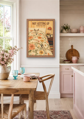 Funny Whippet Art Print, Sleepy Dog Bedroom Wall Art, 1970s Floral Duvet