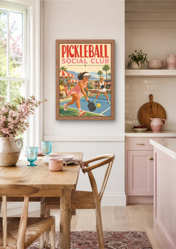 Pickleball Social Club Poster, Retro Sports Decor, Pink Preppy Wall Art