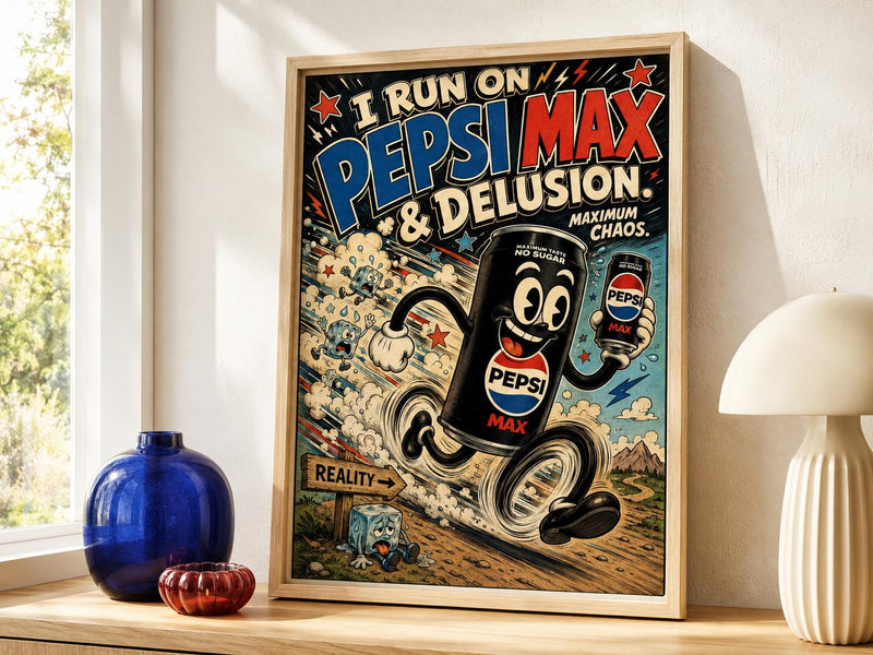 Retro Pepsi Max Poster | Colourful Soda Art Print, Kitchen Wall Decor