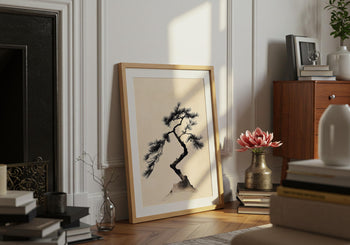 Japandi Pine Tree Print: Minimalist Japanese Ink Wall Art