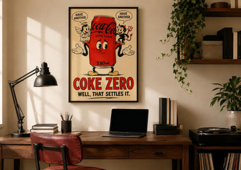 Coke Zero Angel Devil Poster | Retro Rubber Hose Cartoon Art, Kitchen Print