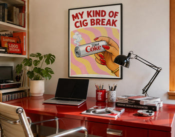 Retro Diet Coke Cigarette Break Poster, Funny Kitchen Wall Art, Pink Retro Print