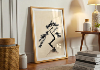 Japandi Pine Tree Print: Minimalist Japanese Ink Wall Art