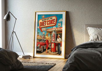 Retro Route 66 Diet Coke Print | Vintage Americana Gas Station Wall Art