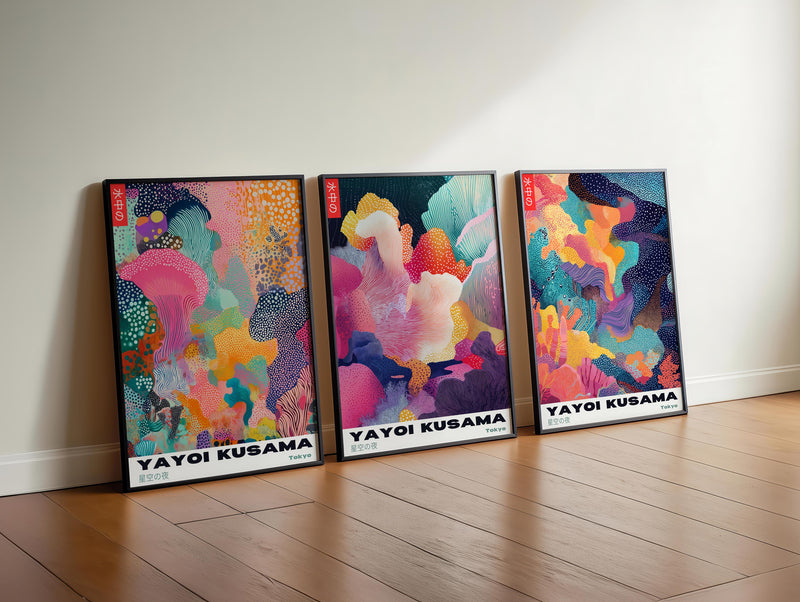 Yayoi Kusama Poster Set: Psychedelic Japanese Wall Art, Set of 3