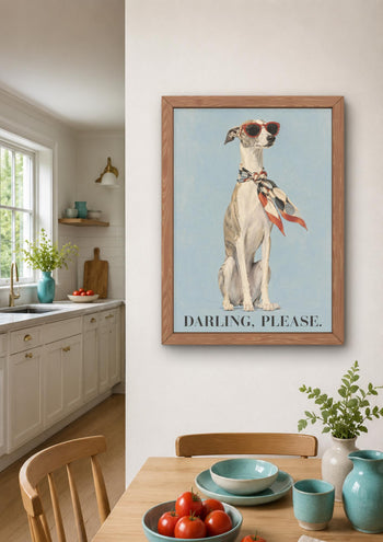Whippet Art Print, Fashion Greyhound Wall Art, Darling Please Dog Poster