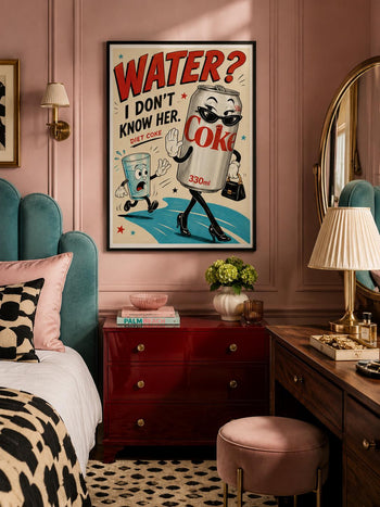Funny Diet Coke Poster | Retro Rubber Hose Cartoon Art | Colourful Kitchen Wall Decor