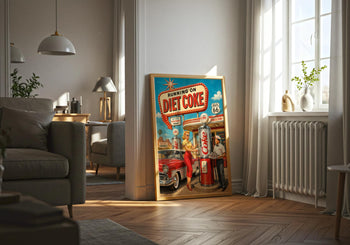 Retro Route 66 Diet Coke Print | Vintage Americana Gas Station Wall Art