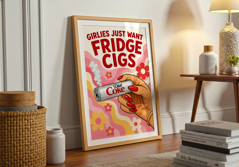 Retro Diet Coke Poster, Funny Fridge Cigarette Wall Art, 70s Kitchen Print, Dopamine Decor