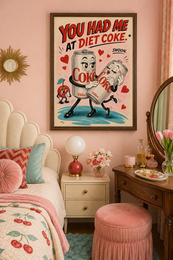 Retro Diet Coke Cartoon Art Print | Colourful Kitchen Wall Decor