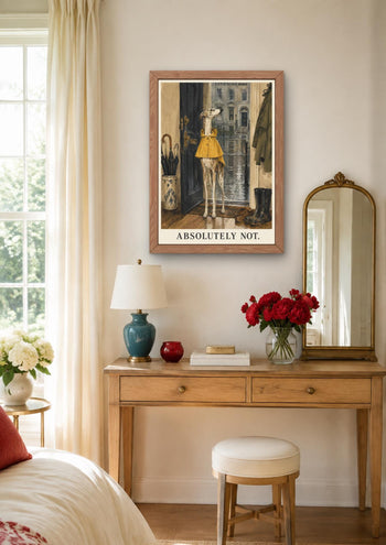 Funny Whippet Print, Dog in Yellow Raincoat, Mid-Century Wall Art