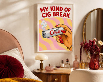 Retro Diet Coke Cigarette Break Poster, Funny Kitchen Wall Art, Pink Retro Print