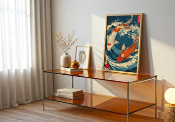 Japanese Koi Fish Art Print: Vibrant Ocean Wave, Zen Home Decor