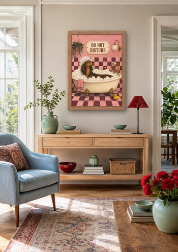 Dachshund Bathroom Art, Sausage Dog Print, Funny Dog Poster, Pink Decor