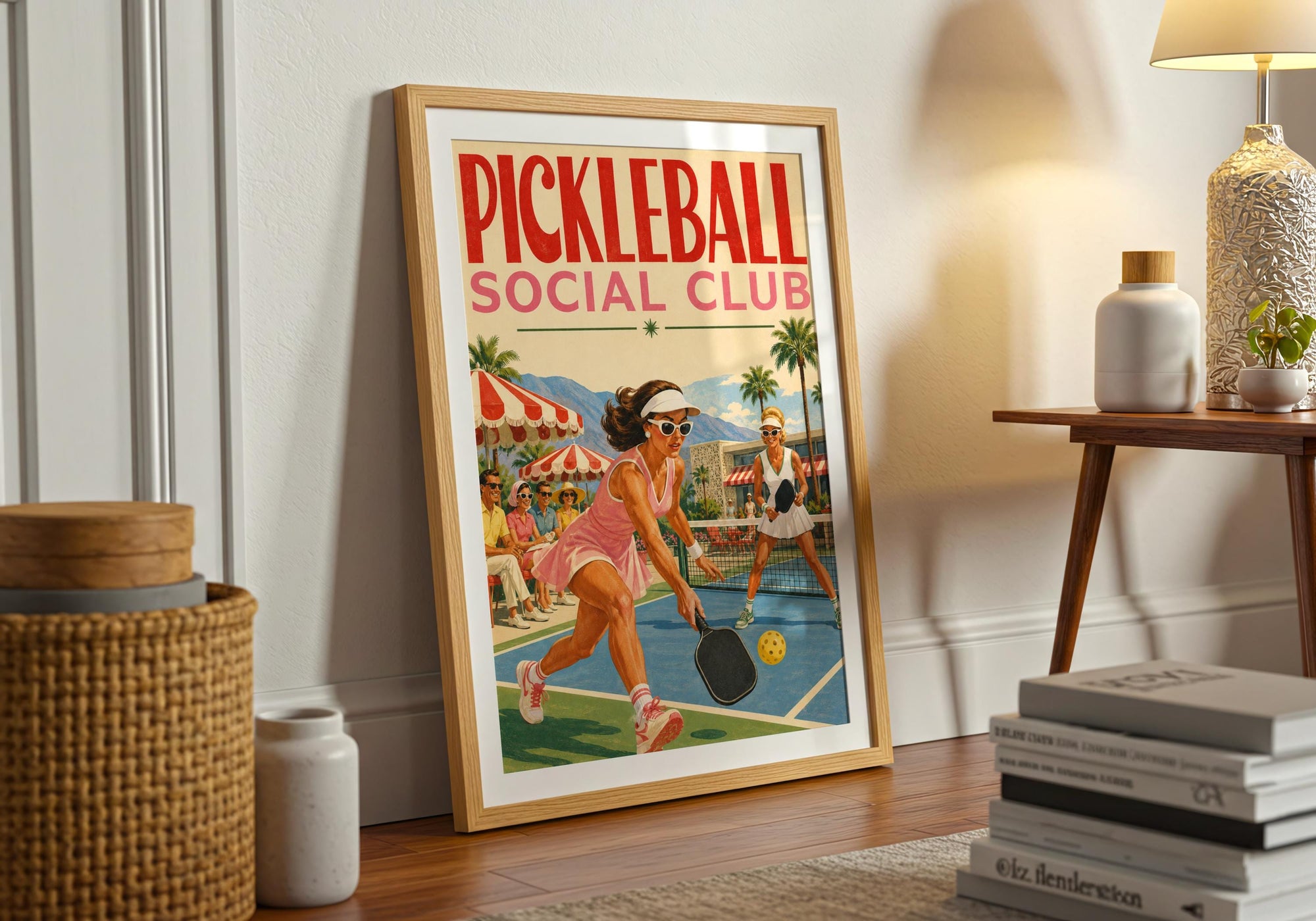 Pickleball Social Club Poster, Retro Sports Decor, Pink Preppy Wall Art