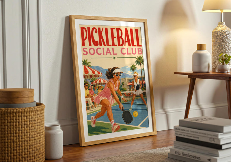 Pickleball Social Club Poster, Retro Sports Decor, Pink Preppy Wall Art